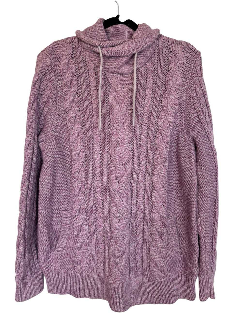L.L. Bean Pink & Gray Marled 100% Cotton Cable-Knit Funnel Neck 1X Sweater